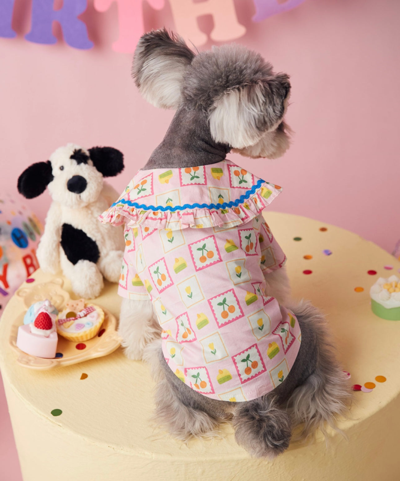 〜11kgまで|犬服|チェリー柄チェックシャツ