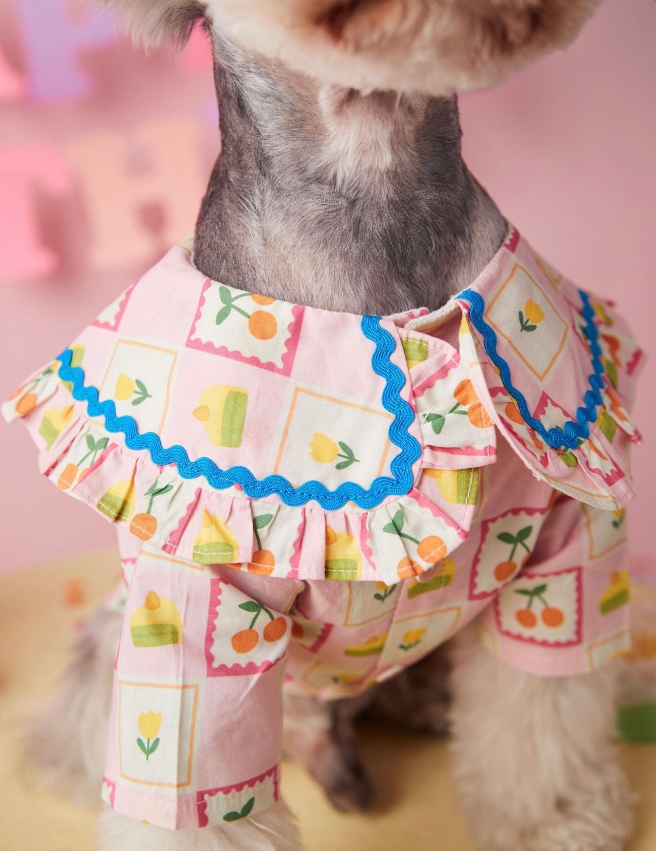 〜11kgまで|犬服|チェリー柄チェックシャツ