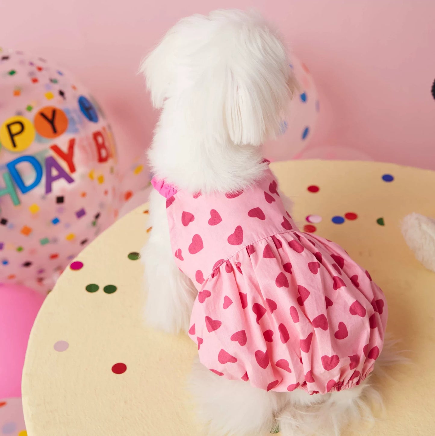 〜11kgまで|犬服|♡ハート柄×ピンクワンピース