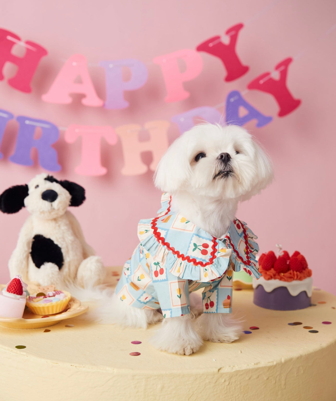 〜11kgまで|犬服|チェリー柄チェックシャツ