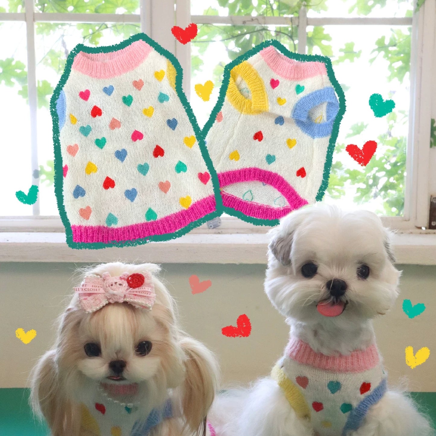 【予約終了】|~6kgまで|犬服|ハート刺繍ニット