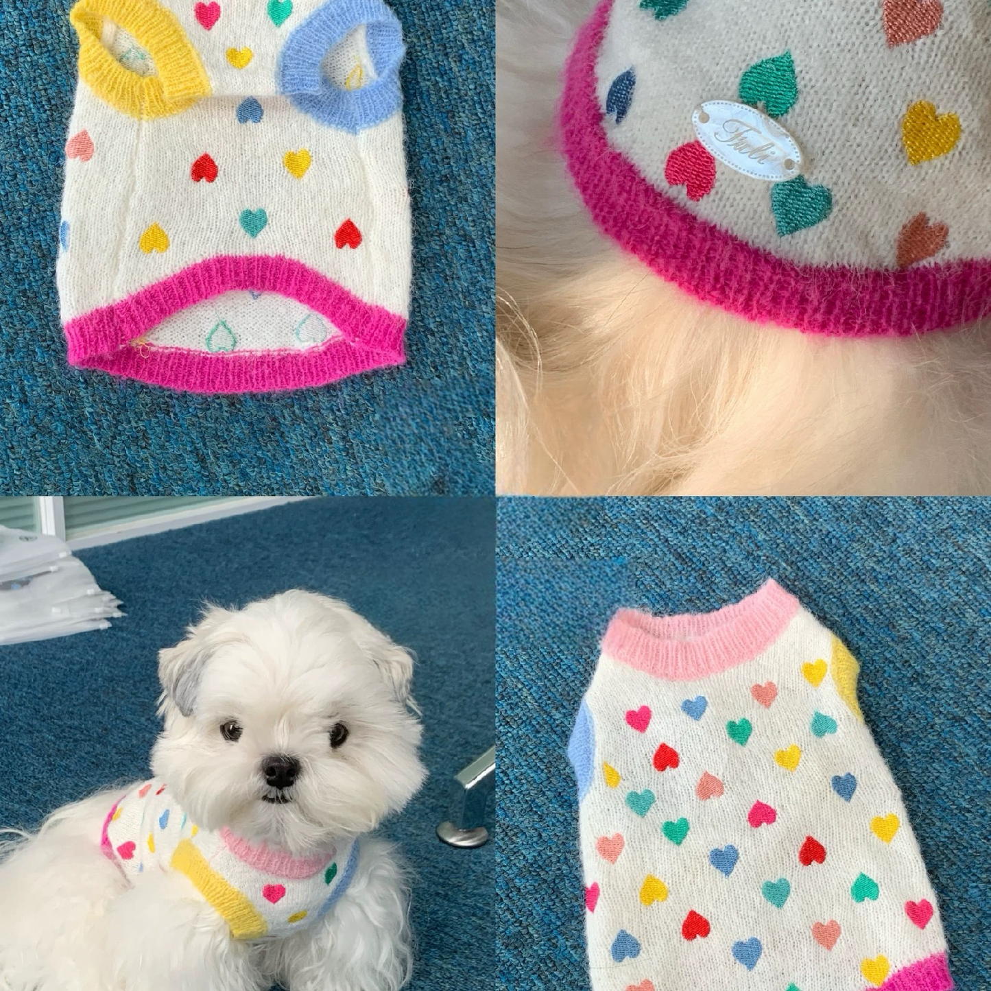 【予約終了】|~6kgまで|犬服|ハート刺繍ニット