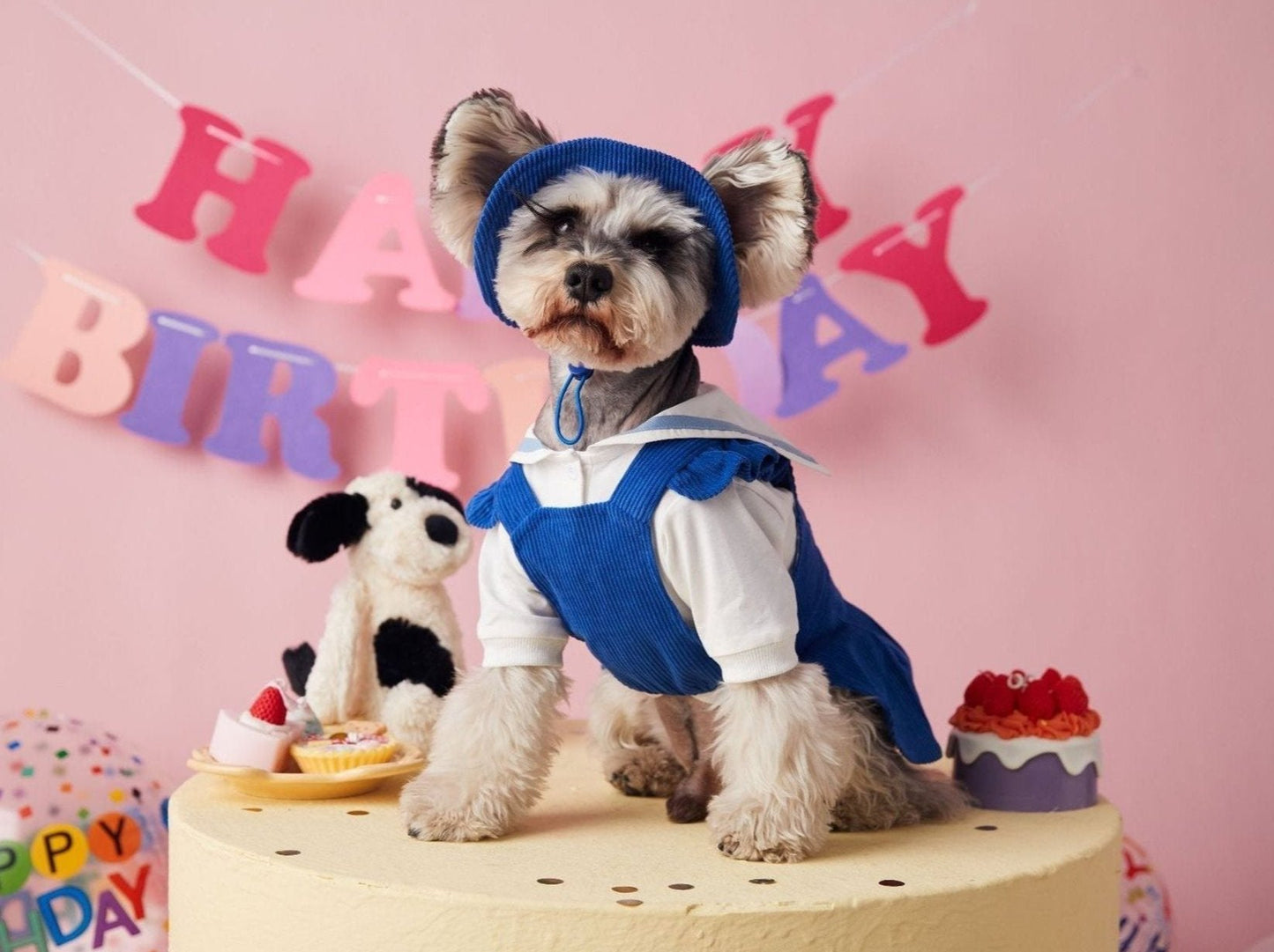 〜11kgまで|犬服|「セーラースタイル」サロペットスカート(帽子付き)❤