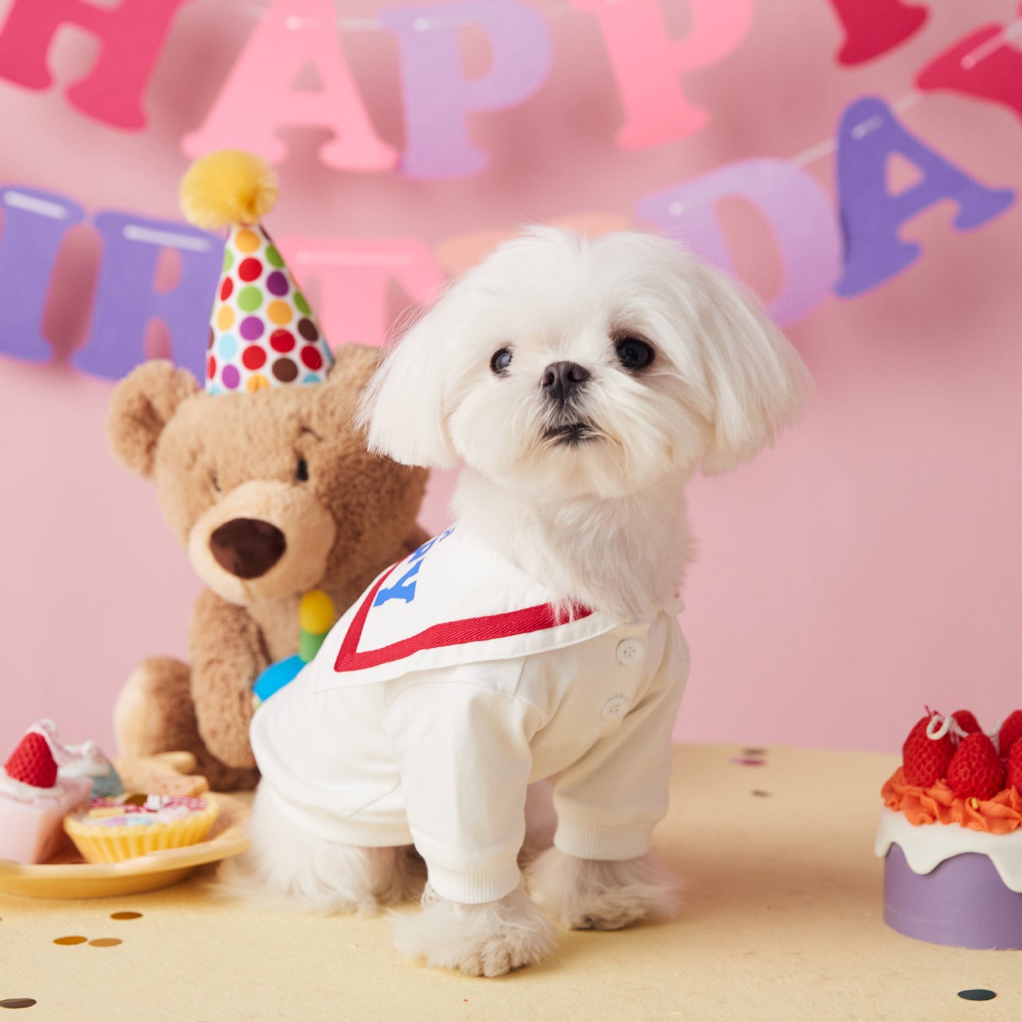 〜11kgまで|犬服|「セーラースタイル」サロペットスカート(帽子付き)❤