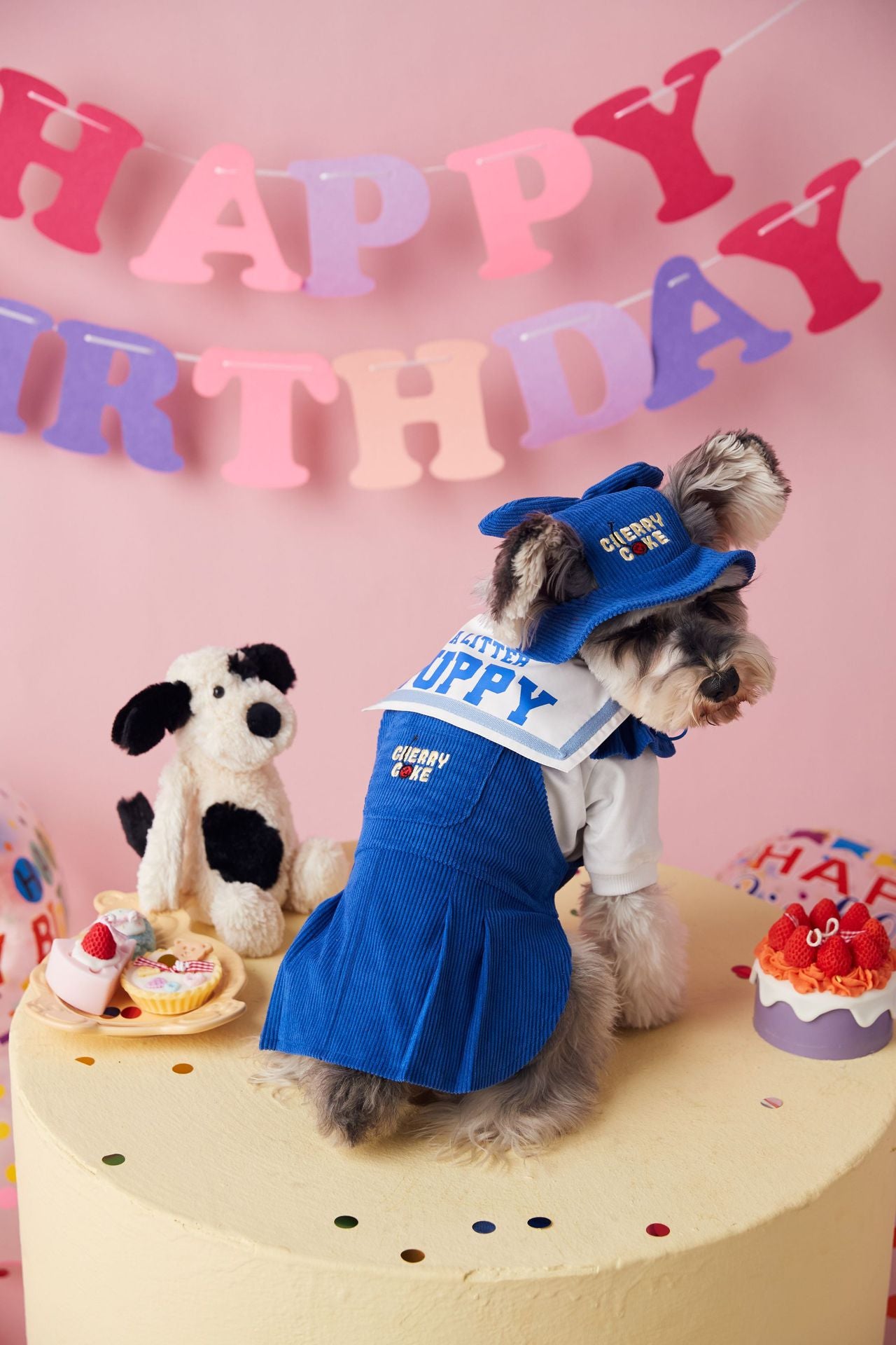 〜11kgまで|犬服|「セーラースタイル」サロペットスカート(帽子付き)❤