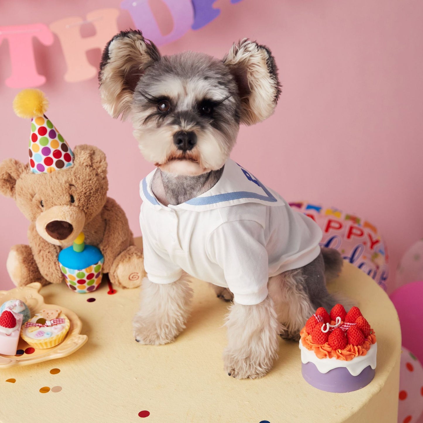 〜11kgまで|犬服|「セーラースタイル」サロペットスカート(帽子付き)❤