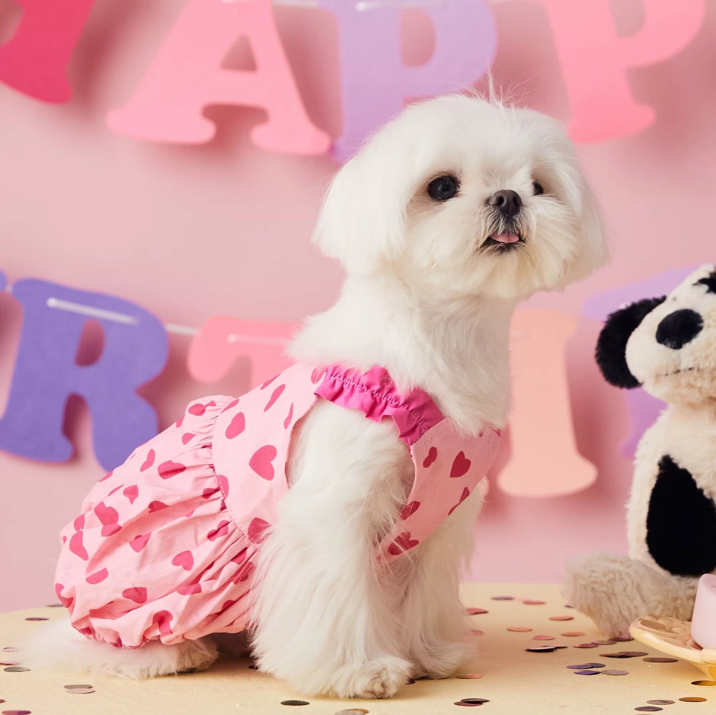 〜11kgまで|犬服|♡ハート柄×ピンクワンピース