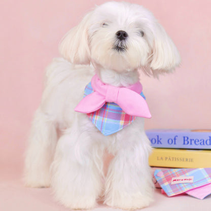 【夏🎀セール12%off】⭐︎Pink⭐︎ 蝶結びチェック柄バンダナ･スタイ 犬猫用つけ襟　犬猫用スタイ　よだれかけ　ビブ