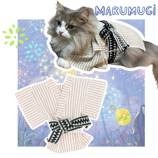 〜8kgまで 白地縦縞浴衣 ペット甚平 犬猫浴衣 犬服 猫服 納涼 夏祭り 花火大会  ペット浴衣