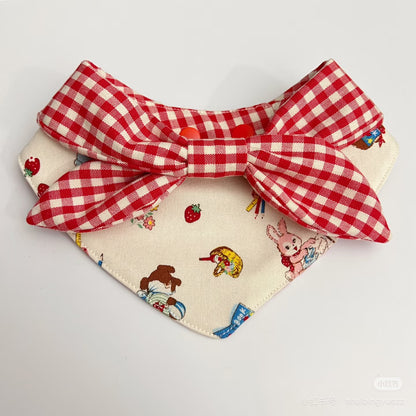 【夏セール☘️♪12％OFF】 赤い格子縞バンダナ･ネクレススタイ　４サイズ　猫スタイ　ペットスタイ　犬用スタイ　猫用スタイ  よだれかけ　ビブ