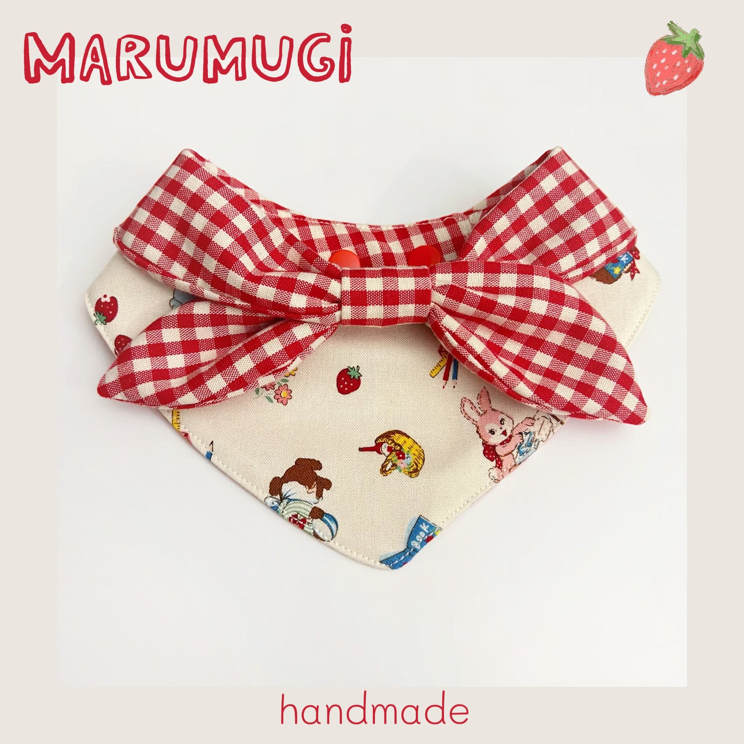 【夏セール☘️♪12％OFF】 赤い格子縞バンダナ･ネクレススタイ　４サイズ　猫スタイ　ペットスタイ　犬用スタイ　猫用スタイ  よだれかけ　ビブ