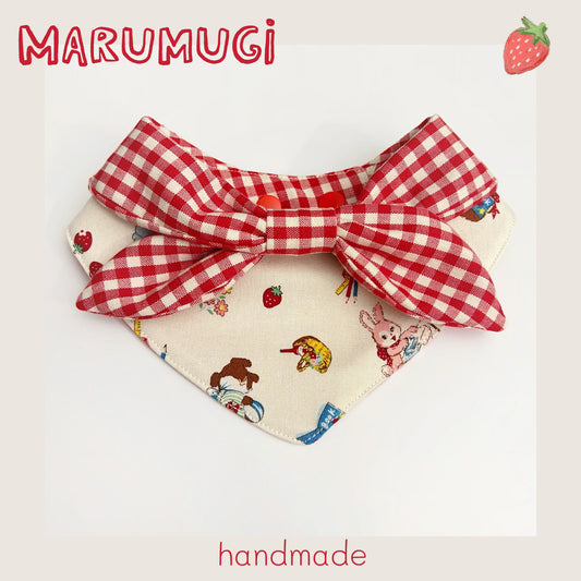 【夏セール☘️♪12％OFF】 赤い格子縞バンダナ･ネクレススタイ　４サイズ　猫スタイ　ペットスタイ　犬用スタイ　猫用スタイ  よだれかけ　ビブ