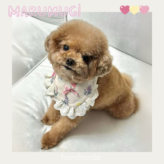 【夏🧊セール♪12％OFF】白地小花柄犬猫用ビブ♡わんちゃんねこちゃんバンダナ｜犬用バンダナ｜猫バンダナ｜猫スタイ｜犬スタイ｜よだれかけ　