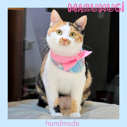 【夏🎀セール12%off】⭐︎Pink⭐︎ 蝶結びチェック柄バンダナ･スタイ 犬猫用つけ襟　犬猫用スタイ　よだれかけ　ビブ