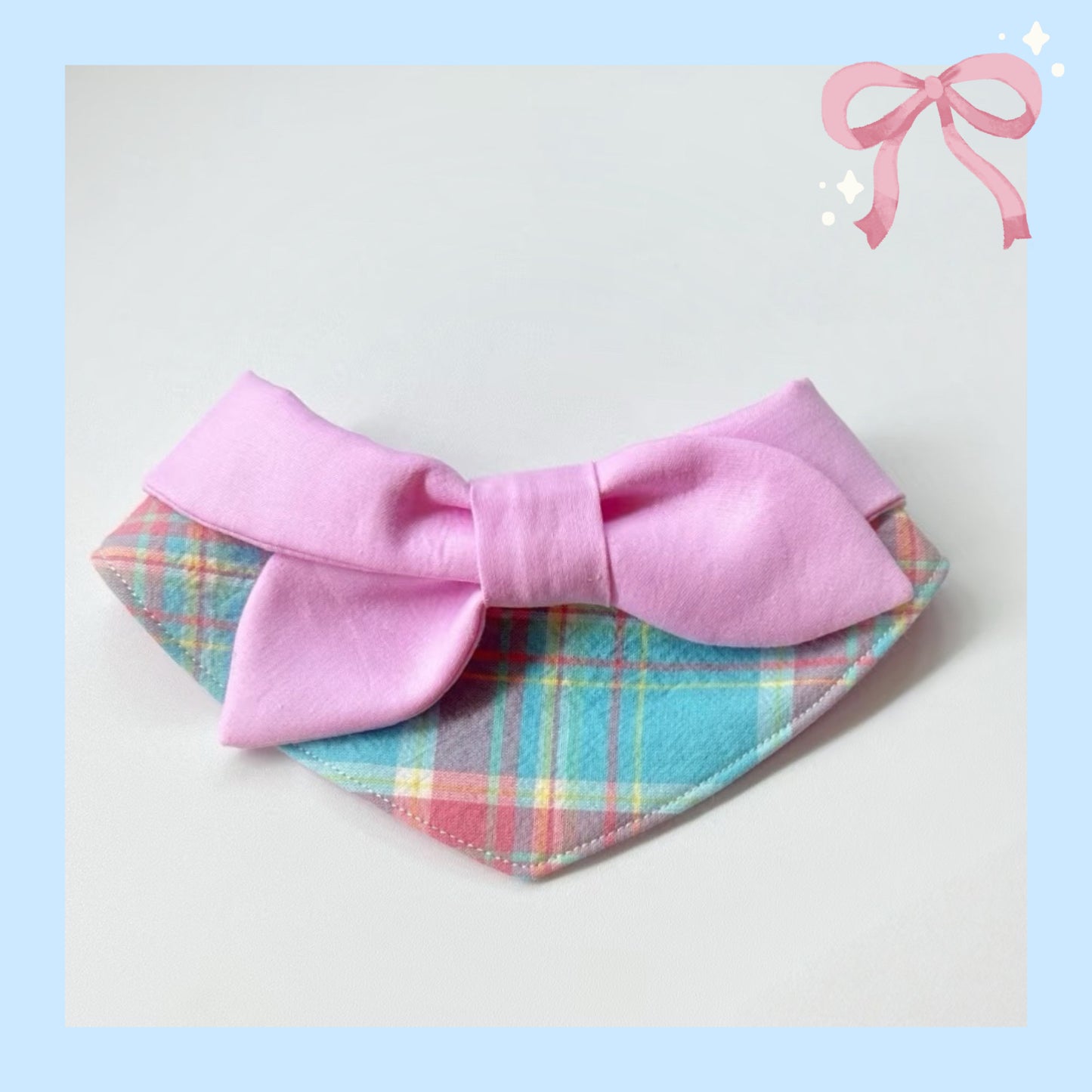 【夏🎀セール12%off】⭐︎Pink⭐︎ 蝶結びチェック柄バンダナ･スタイ 犬猫用つけ襟　犬猫用スタイ　よだれかけ　ビブ