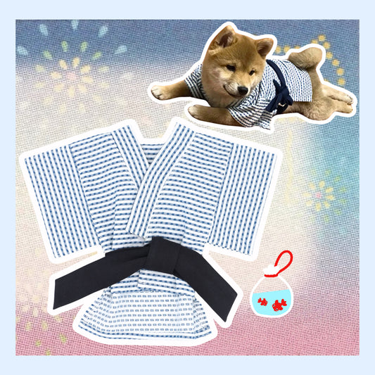 〜8kgまで 水色横縞浴衣 ペット甚平 犬猫浴衣 ゆかた　夏祭り 花火大会 小型犬　大型犬　ペット浴衣