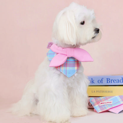 【夏🎀セール12%off】⭐︎Pink⭐︎ 蝶結びチェック柄バンダナ･スタイ 犬猫用つけ襟　犬猫用スタイ　よだれかけ　ビブ