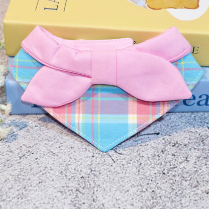 【夏🎀セール12%off】⭐︎Pink⭐︎ 蝶結びチェック柄バンダナ･スタイ 犬猫用つけ襟　犬猫用スタイ　よだれかけ　ビブ