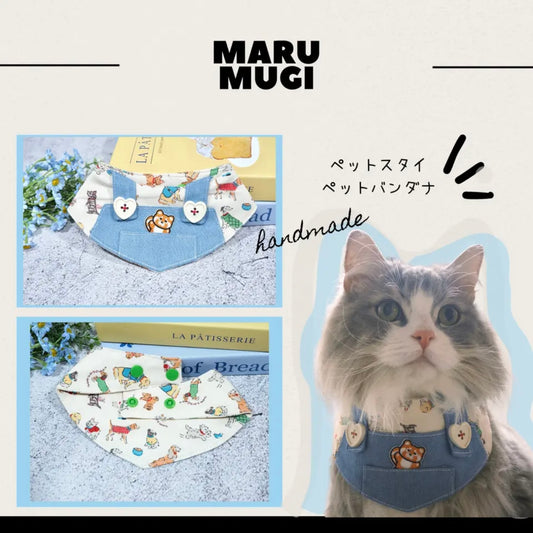 【夏🩵セール♪12％OFF】スーツ柄＆デニム♡わんちゃんねこちゃんネクタイ｜犬用ネクタイ｜猫ネクタイ｜猫スタイ｜ショートタイ｜バンダナ｜