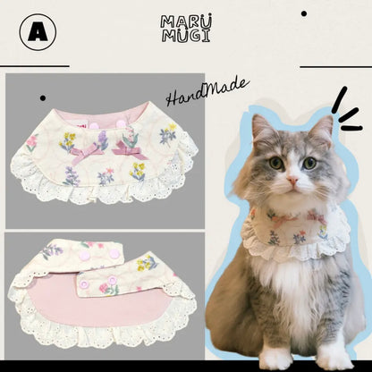 【夏🧊セール♪12％OFF】白地小花柄犬猫用ビブ♡わんちゃんねこちゃんバンダナ｜犬用バンダナ｜猫バンダナ｜猫スタイ｜犬スタイ｜よだれかけ　