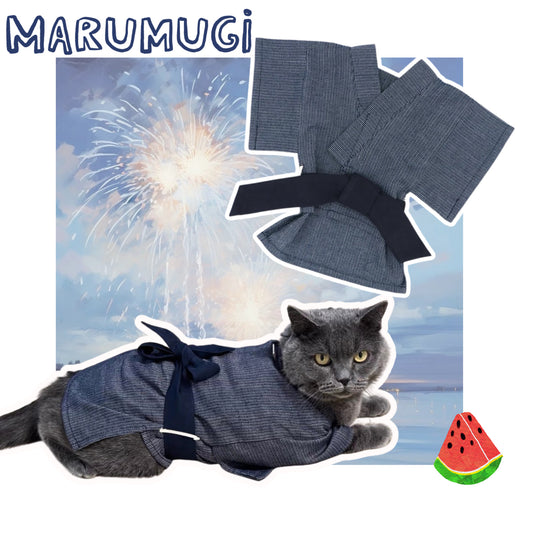 〜8kgまで 濃い青地縦縞浴衣 ペット甚平 犬猫浴衣 犬服 猫服 納涼 夏祭り 花火大会  ペット浴衣