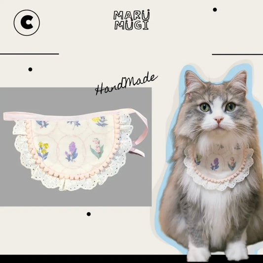 【夏🍀セール♪12％OFF】白地小花柄 犬猫用ビブ♡わんちゃんねこちゃんバンダナ｜犬猫用バンダナ｜犬猫スタイ｜よだれかけ　
