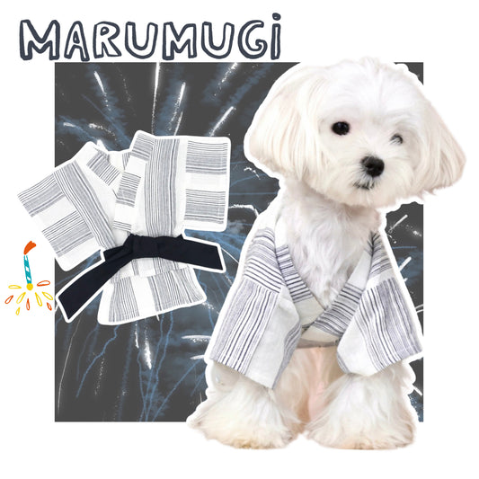 〜8kgまで 白地縦縞浴衣 ペット甚平 犬猫浴衣 犬服 猫服 納涼 夏祭り 花火大会  ペット浴衣