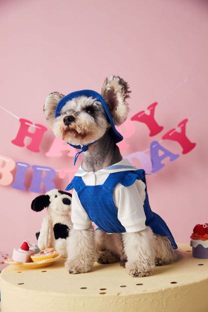 〜11kgまで｜犬服｜「セーラースタイル」サロペットスカート(帽子付き)❤
